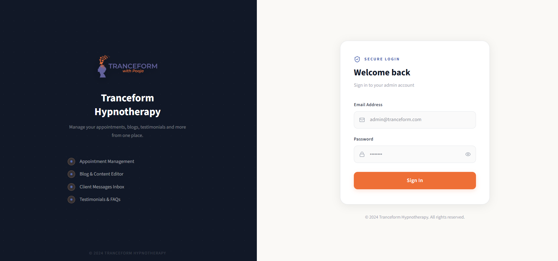 Tranceform Admin Panel